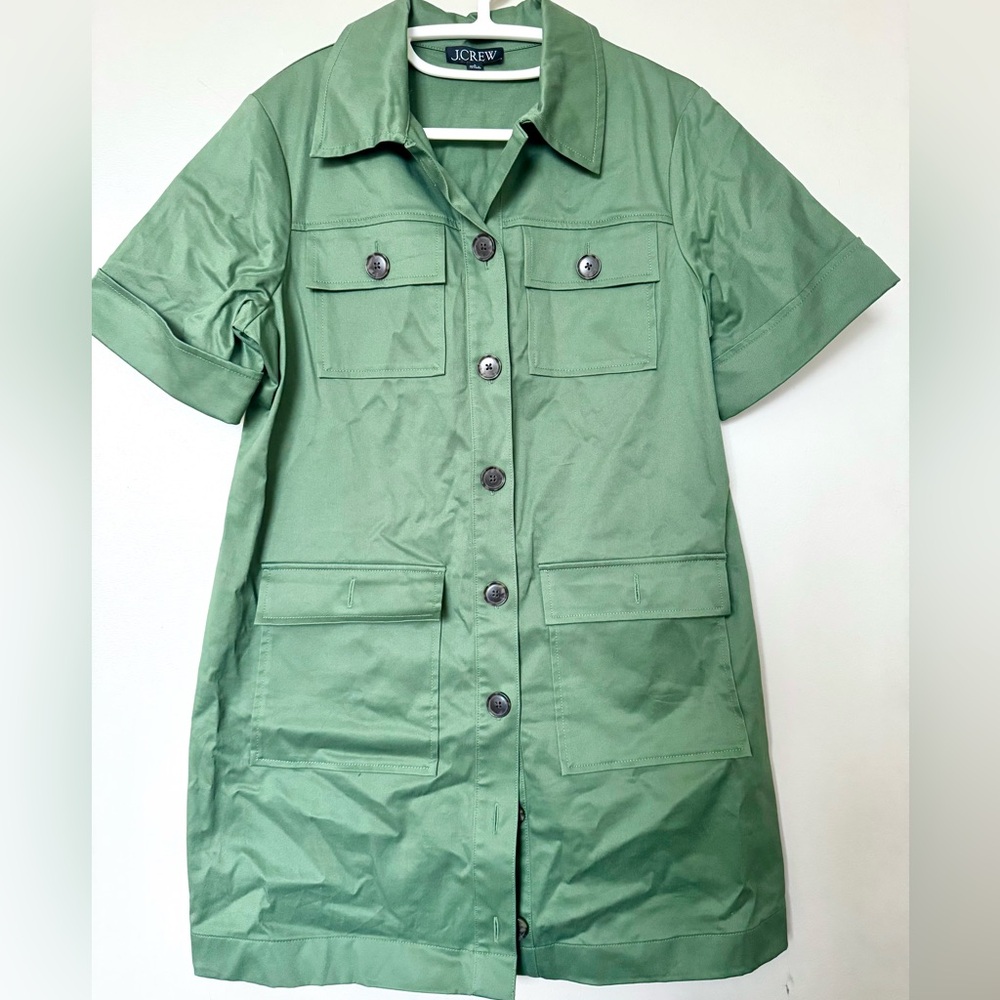 J.Crew Gamine Shirt Dress in Twill Olive Army Green Military Utility Shift